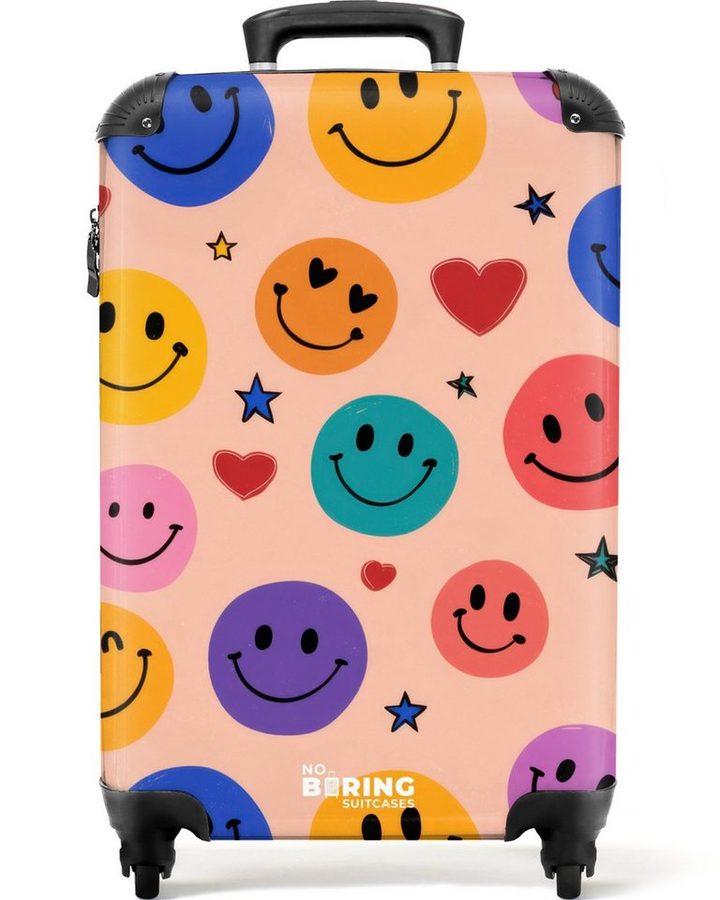 NoBoringSuitcases.com© Kinderkoffer Muster aus bunten Smiley-Gesichtern 55x35x20cm, Kinder Koffer Klein, Trolley Handgepäck, Reisekoffer von NoBoringSuitcases.com©