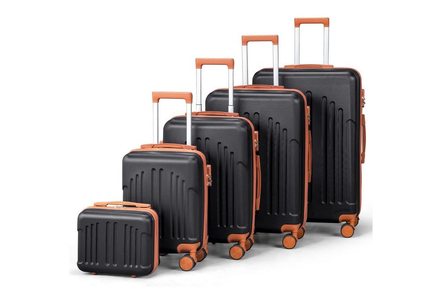 LALAHO Trolleyset Kofferset Hartschalenkoffer Trolley 360° Rollen, 4 Rollen, (5 tlg), Reisekoffer Set mit Kosmetikkoffer, Koffer & Trolleys, Schwarz von LALAHO