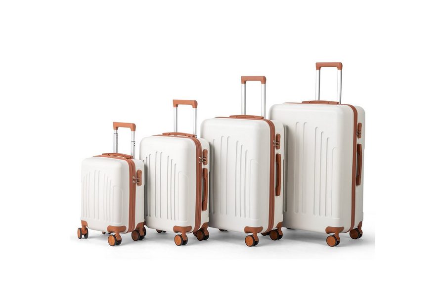 LALAHO Trolleyset Kofferset Hartschalenkoffer Trolley 360° Rollen, 4 Rollen, (4 tlg), Reisekoffer Set mit Handgepäck, Koffer & Trolleys, Beige von LALAHO