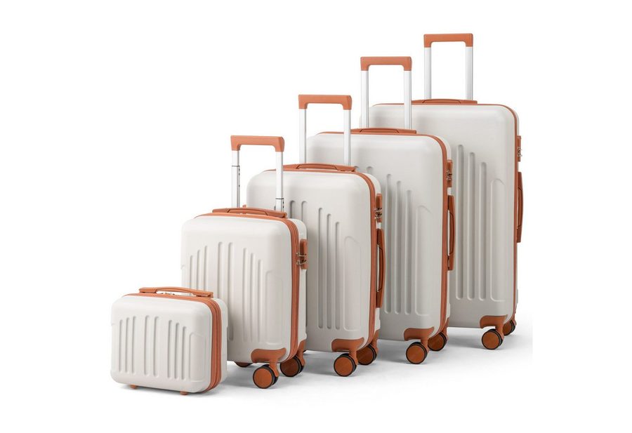 LALAHO Trolleyset Kofferset Hartschalenkoffer Trolley 360° Rollen, 4 Rollen, (5 tlg), Reisekoffer Set mit Kosmetikkoffer, Koffer & Trolleys, Beige von LALAHO