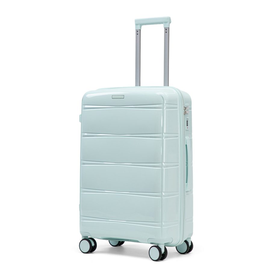 i@home Kofferset 24 Zoll PP-Koffer mit Haken & Seitengriff, 360° Laufrollen, Mintgrün, 4 Rollen, (1 tlg., 1 Aufgabegepäck), Eisen-Teleskopgriff, Reisekoffer für mittlere Reisen zum Einchecken von i@home