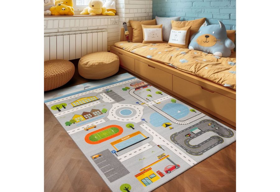 SIMPEX24 Teppich Spielstraße Design, Rechteckig, Höhe: 7 mm, Kinderteppich Straßenteppich Teppich Kinderzimmer Rutschfest Waschbar von SIMPEX24