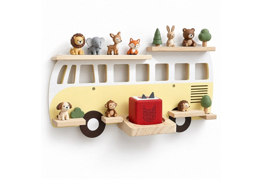 relaxdays Kinderregal Toniebox Regal Bus, 1-tlg., gelb von RELAXDAYS
