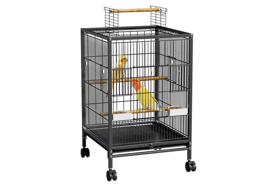 FIVMEN Vogelkäfig Papageienkäfig Vogelvoliere Vogelkäfig Vogelhaus Käfig mit Rollen, Voliere kanarienvögelkäfig 46x46x91cm (mit Offenem Dach) von FIVMEN