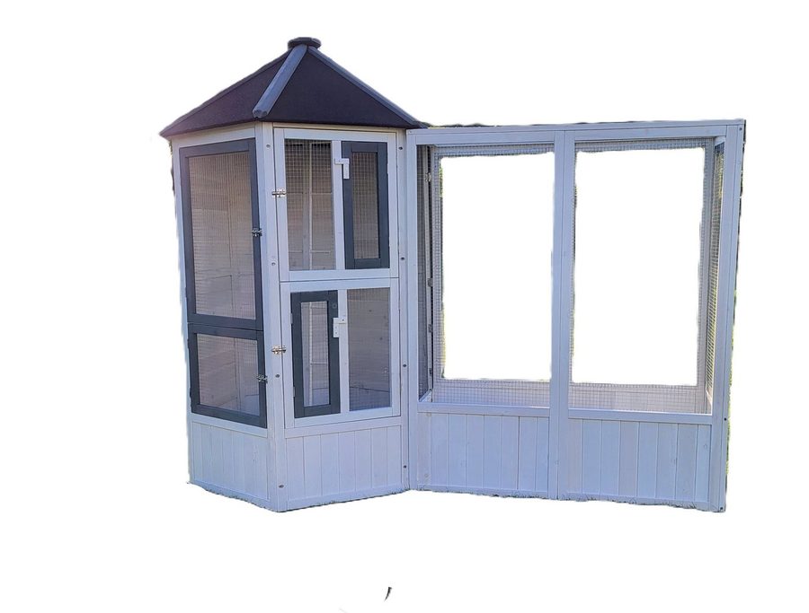 BruKa Vogelhaus MyPets® Vogelvoliere COCO mit Auslauf CHICO Voliere Käfig Holz Vogel von BruKa