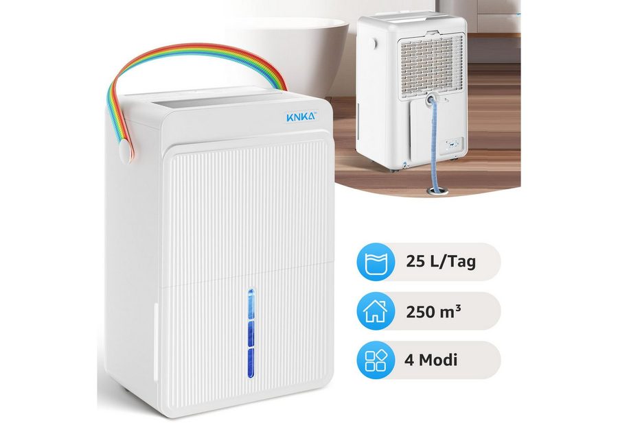 KNKA PRO Luftentfeuchter Luftentfeuchter Elektrisch Gegen Schimmel & Nässe, für 250 m³ Räume, Entfeuchtung 25 l/Tag, Tank 4 l, Timer,Wäschetrocknung,Schlafmodus von KNKA PRO