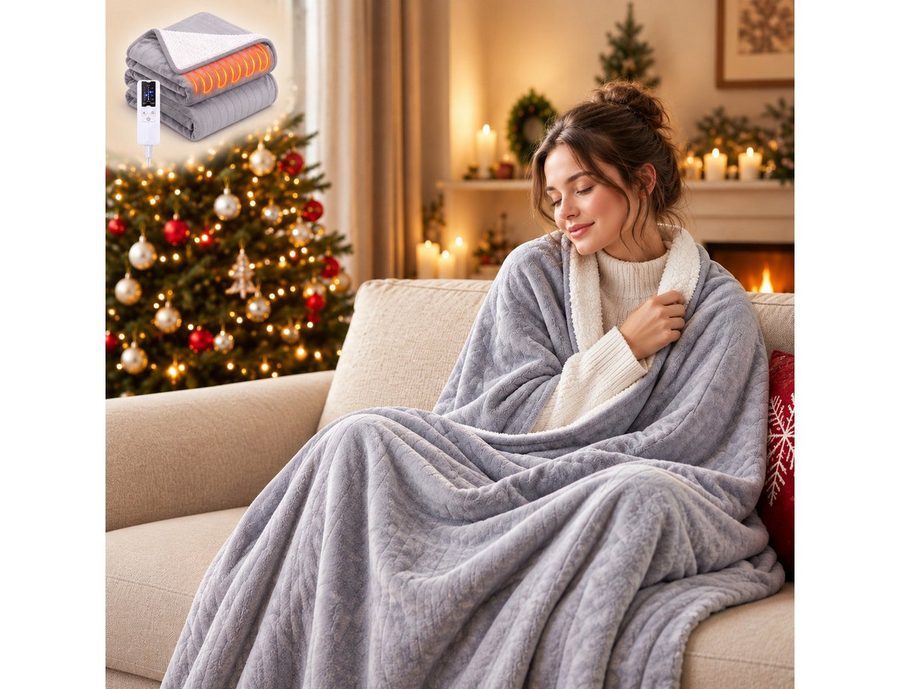 Ledklang Heizdecke Elektrische 180x130cm,Schwarz/Grau,Überhitzungsschutz,Waschbare, 6 Heizstufen, Timer & waschbar bei 30 °C, für Sofa Bett Couch Weiche Flanell-Heizdecke Wohnzimmer Schlafzimmer von Ledklang
