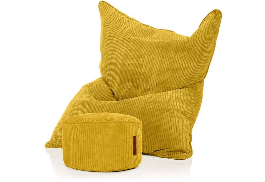 Green Bean Sitzsack XXL Sitzsack Square Cord + Hocker (Sitzsack + Hocker im Set - XXL Riesensitzsac mit passendem Fußhocker), Bean Bag Bodenkissen Liegekissen Sitzkissen Indoor Drinnen Waschbar von Green Bean