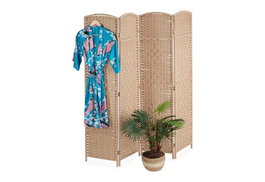 relaxdays Paravent Raumteiler 4-teilig (4 St), natur von RELAXDAYS