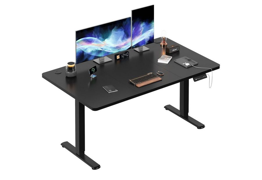 HOMALL Schreibtisch Höhenverstellbarer mit Gedächtnissteuerung, 110/120/140cm x 70cm (2-lagige Höhenverstellung mit sitzender Erinnerungsfunktion und USB-Ladeanschluss) von HOMALL
