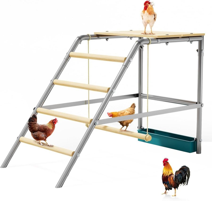 GarveeMore Hühnerstall Hühnersitzstange,Hühnerstall Sitzleiter mit Schaukel und Futterbox, Spielplatz für Hühner für 4-6 Hühner 95 x 48 x 71 cm von GarveeMore