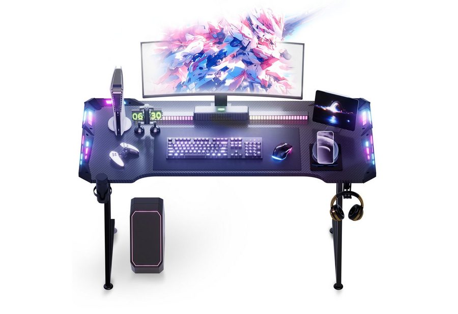 FIVMEN Computertisch Gaming Tisch Schreibtisch Kopfhörerhaken und Getränkehalter von FIVMEN