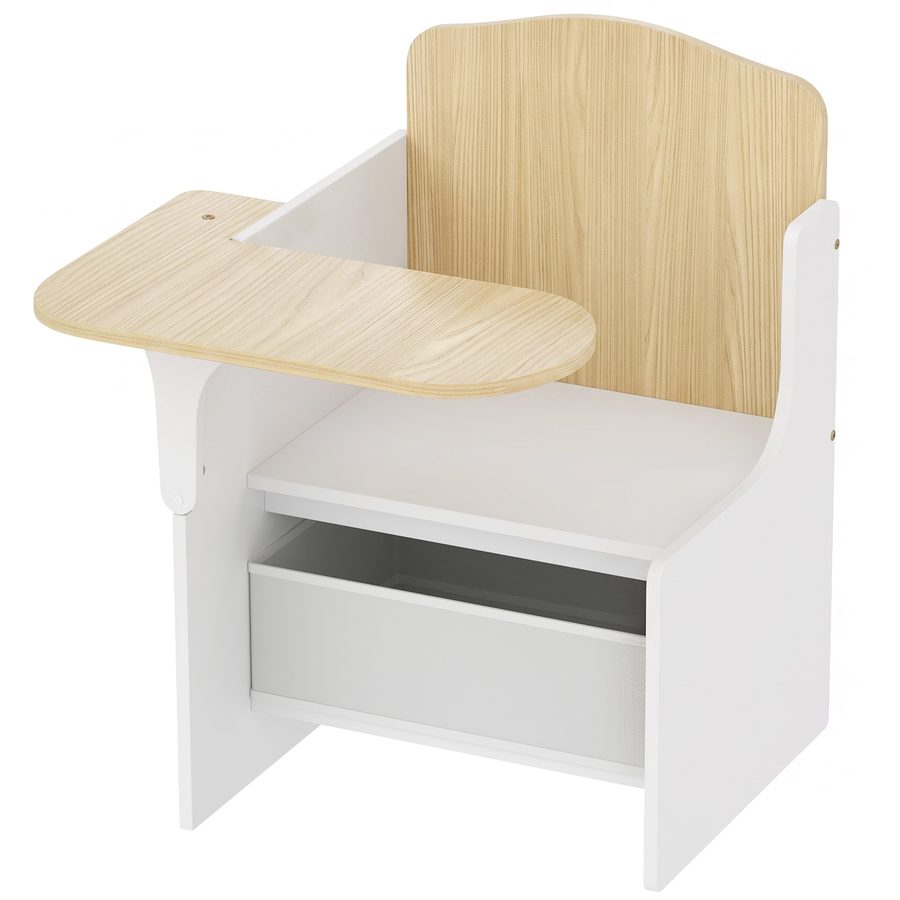 AIYAPLAY Kindertisch mit Stuhl 2-in-1 Integrierte Kindersitzgruppe mit Stauraum Platzsparend Kinder Tisch Stuhl Set zum Lesen, Malen Spielen Kindermöbel für Kinderzimmer, für Kinder 3-5 Jahren Weiß   Aosom von AIYAPLAY