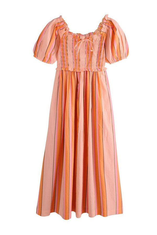 Next Midikleid Gerafftes Midikleid mit Puffärmeln (1-tlg) von Next