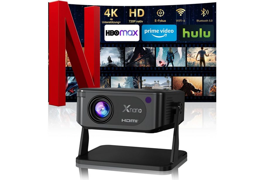 XNANO HA109 Projektor, Android 11, 130 ANSI, HD 1280*720P, WiFi 6, BT5.4 LCD-Beamer (130 lm, 10000:1, 4K (decoding support, 720P native) px, Auto-Keystone) von XNANO