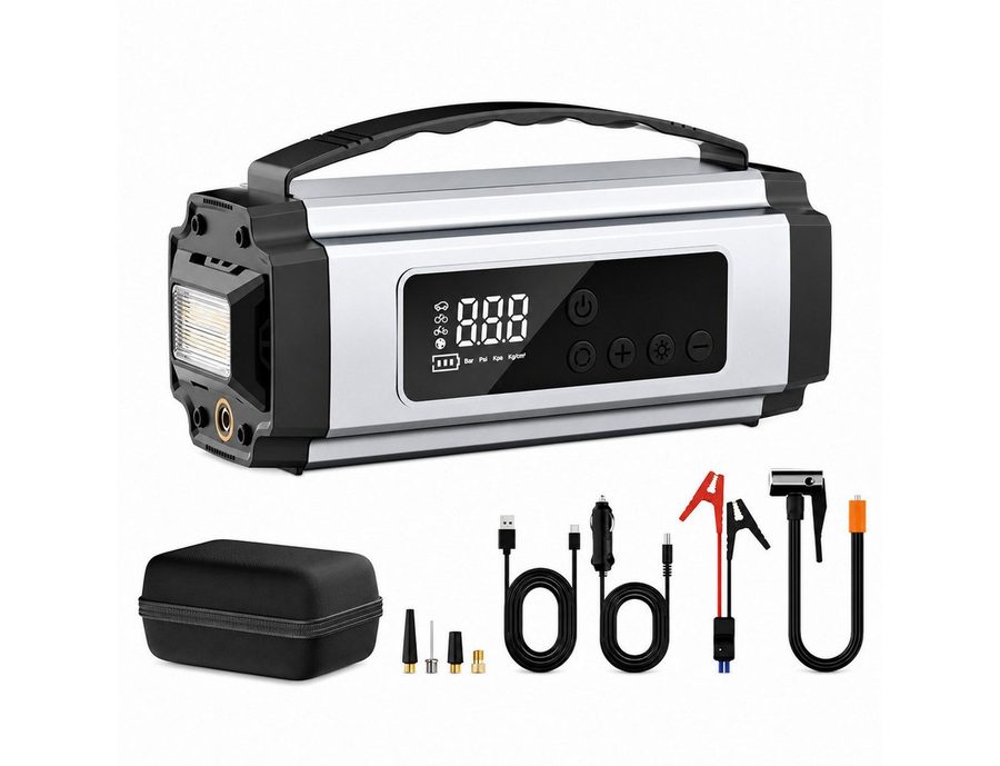 Toomoke Starthilfegerät mit Kompressor und Powerbank Starthilfegerät 8000 mAh, Für Auto, Motorrad und Fahrrad mit Auto-Stopp von Toomoke