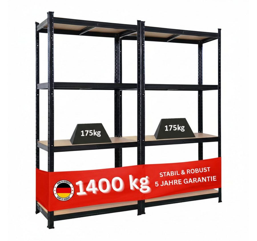 PROREGAL® Schwerlastregal MegaDeal Steckregal Kellerregal GORILLA mit 5 Fachböden Fachlast 175kg, Garagenregal Werkstattregal Lagerregal Lastenregal mit 5 MDF-Fachböden von PROREGAL®