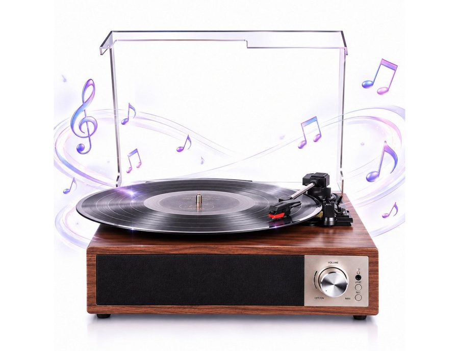 Fofile Bluetooth 5.4 Schallplattenspieler mit 2 Stereo-Lautsprecher 3-Gang Plattenspieler (Vinyl Player, unterstützt Kopfhörer/AUX-Eingang/RCA-Ausgang/USB) von Fofile