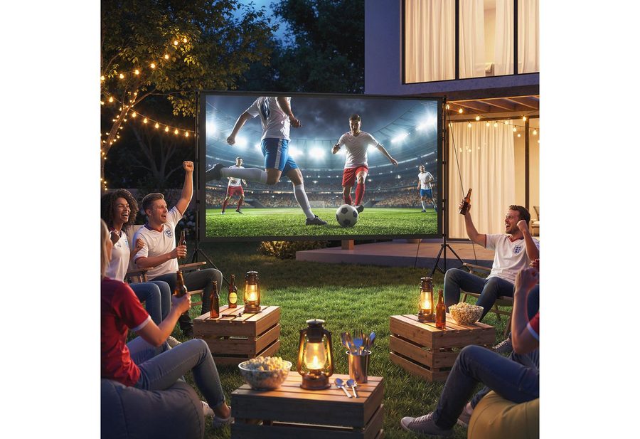 HOMCOM Leinwand Beamer 100" Projektionsleinwand tragbar doppelseitig Heimkino, 4K,8K-fähig, 160° Betrachtungswinkel, Dual-Stativ, faltbar, waschbar von HOMCOM