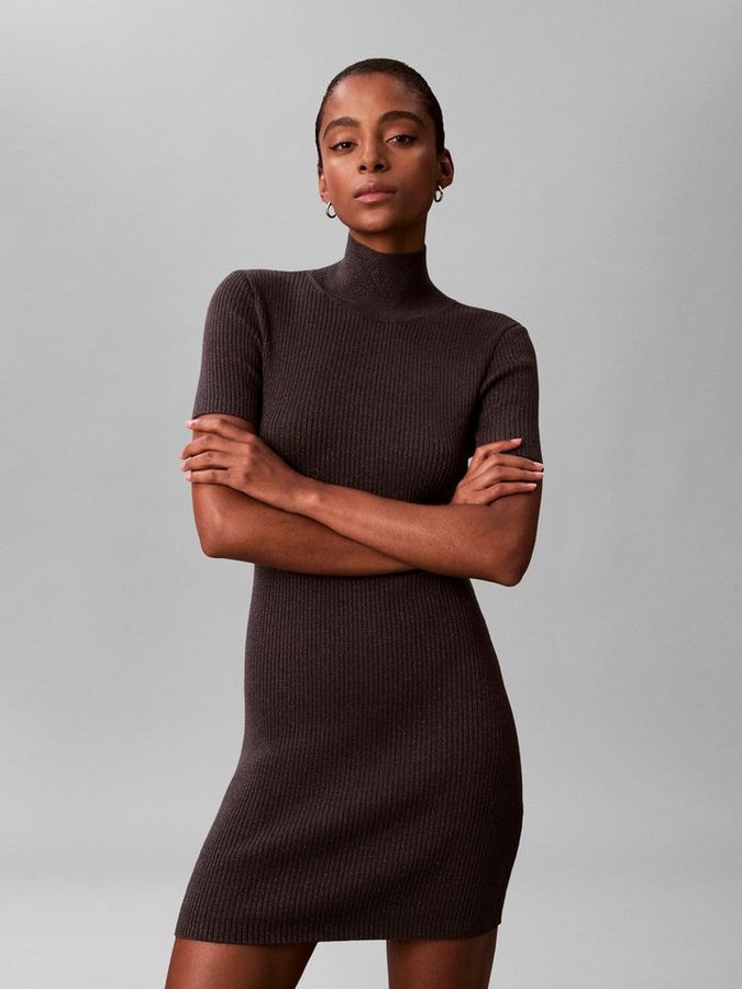 Calvin Klein Minikleid Figurbetonte Passform mit Stehkragen von Calvin Klein