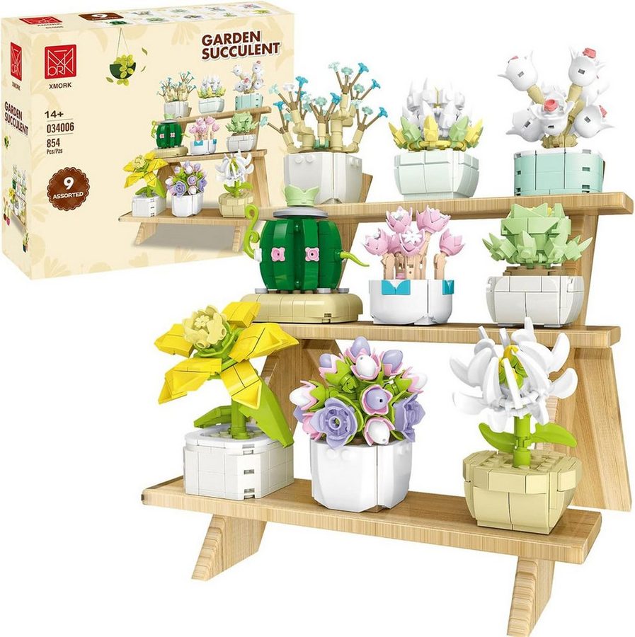 Esun Blumen Sukkulenten Bonsai Bausteine Set, Blumenstrauß Klemmbausteine Spielbausteine, (Set, 854 St., Komplettset), Geburtstagsgeschenke zum Muttertag für Mädchen von Esun