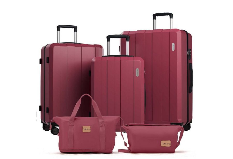 VALLSERO Trolleyset Koffer-Set( M,L,XL) Hartschalen-Koffer, Rollkoffer 5-teiliges Set, Handgepäck 4 Rollen, ABS-Material, Schwarz/Pink von VALLSERO