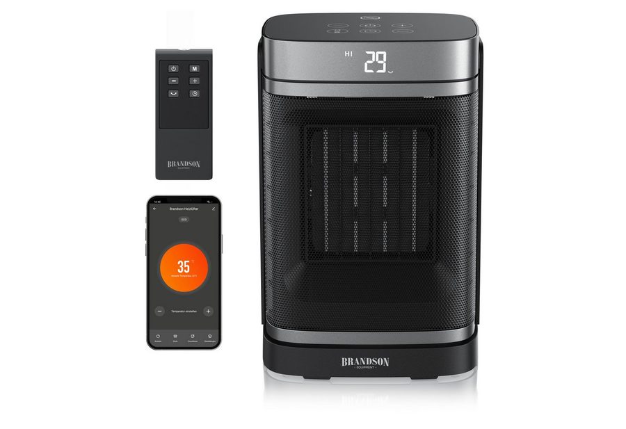 Brandson Heizlüfter WLAN-Heizlüfter 1500 W Keramik mit App-Steuerung, Timer, Oszillation, 1500 W, energiesparend, ECO-Modus, Thermostat, 5-36 °C, LED-Display von Brandson