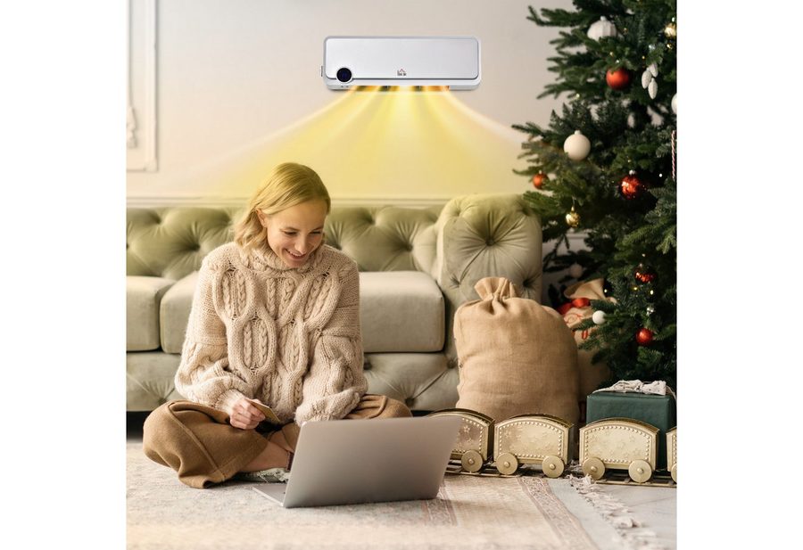 HOMCOM Heizlüfter Wandmontage, Wandheizgerät, Schnellheizer für Wohnzimmer, 2000 W, Keramikheizer, mehrere Modi, Timer, LED-Anzeige, Fernbedienung, Weiß von HOMCOM