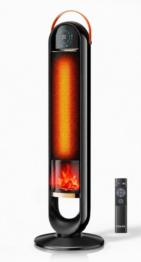 oyajia Heizlüfter 2000W Flammeneffekt, Keramik PTC, Thermostat, 15H Timer, Fernbedienung, Oszillation, leise & energiesparend, Überhitzungs- & Kippschutz von oyajia