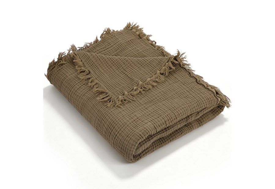 BlingBin Tagesdecke Musselin-Decke, 100% Baumwolldecke Erdbraun, 150x200 cm, Rustikale Decke für Couch, Sofa, Stuhl, Bett von BlingBin