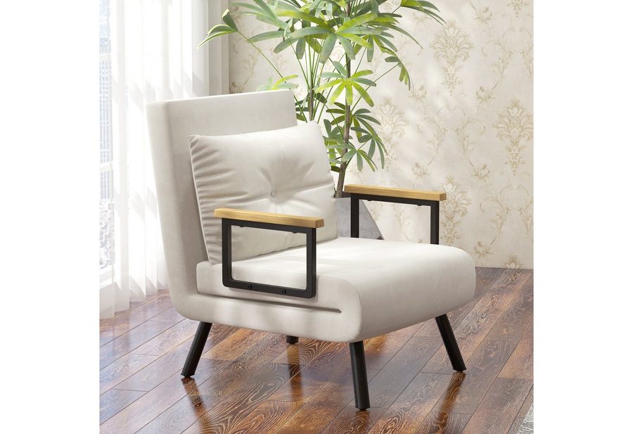 HOMCOM Schlafsofa Schlafsessel mit Schlaffunktion, Lendenkissen und Samtoptik, Verstellbare Sessel 1 Teile, 73 x 63 x 81 cm, Cremeweiß von HOMCOM