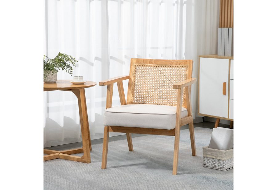 HOMCOM Relaxsessel Wohnzimmer Relaxsessel mit Armlehnen, Sitzkissen (Loungesessel, 1-St., Lesesessel), Polstersessel für Schlafzimmer Creme von HOMCOM