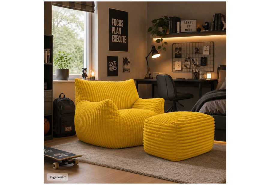 HTI-Living Loungesessel Softsessel Adina mit Hocker Gelb Sitzsack Bodensessel 103 x 70 x 90 cm (Set, 2-St), gemütliche Sitzhöhe von HTI-Living