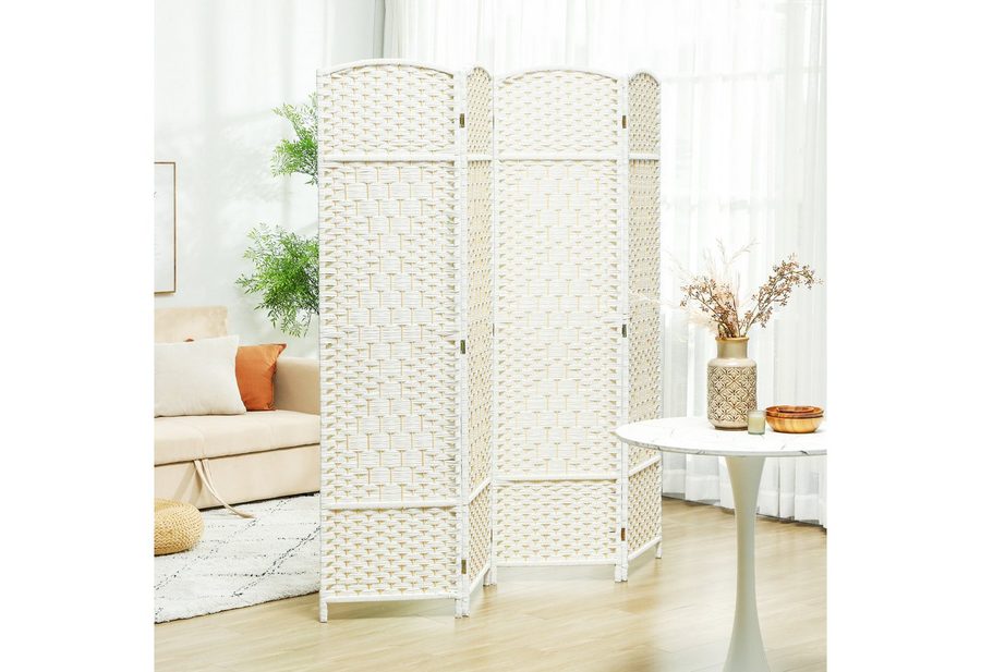 HOMCOM Paravent Raumtrenner Stellwand Sichtschutz Naturholz (Raumteiler, 1 St., Trennwand), 180 x 1,7 x 180 cm, Weiß von HOMCOM