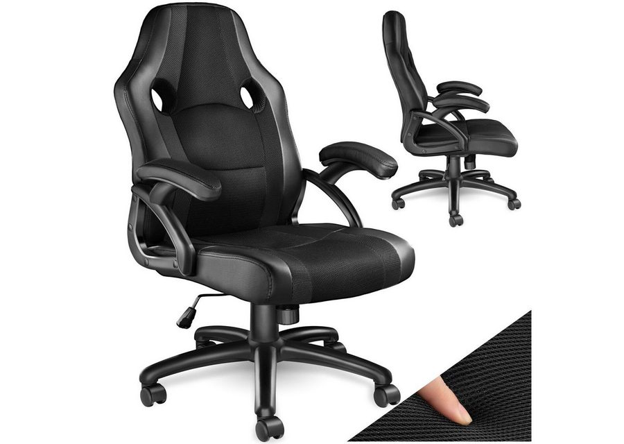 tectake Gaming-Stuhl Bürostuhl, ergonomische Form, Kunstlederbezug mit Mesh-Gewebe (Gaming Sessel Benny, 1 St), Stufenlos höhenverstellbar, gute Polsterung, um 360° drehbar von TECTAKE