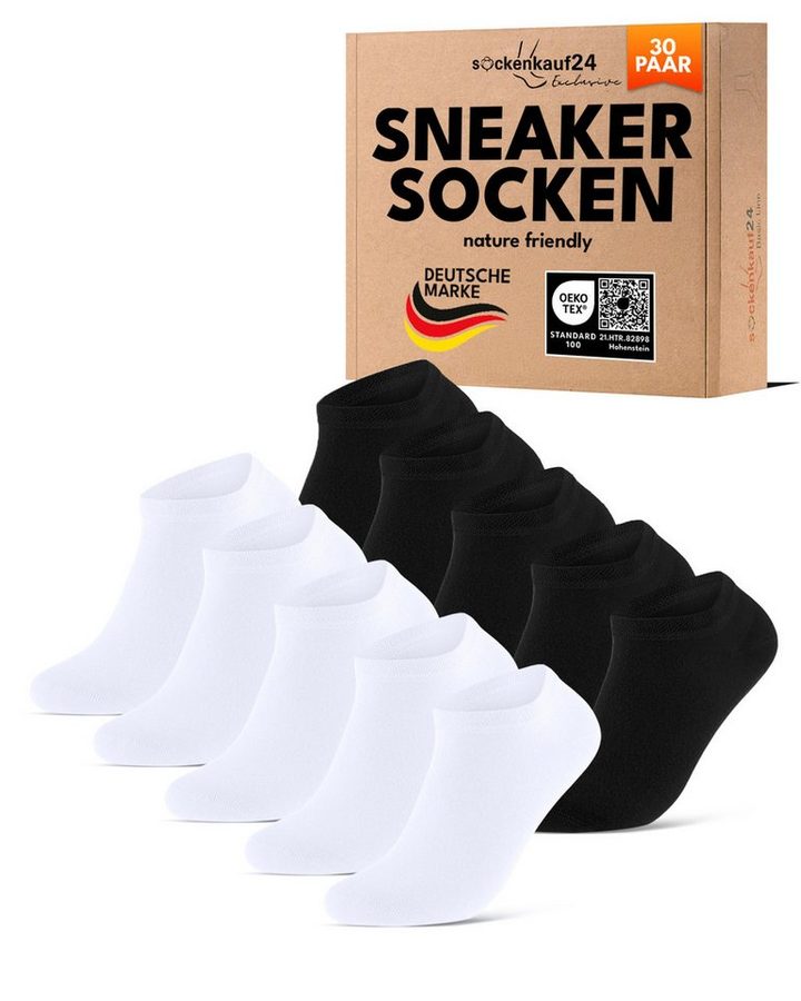 sockenkauf24 Sneakersocken Premium Sneaker Socken Herren & Damen mit Komfortbund ohne Gummidruck (30-Paar) atmungsaktive gekämmte Baumwolle, ohne Naht, Exclusive Line von sockenkauf24