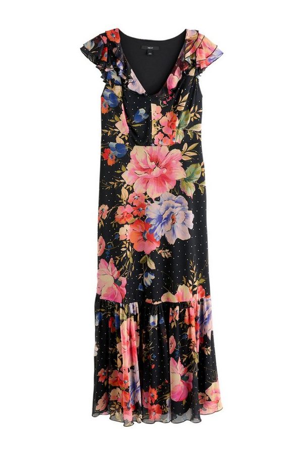 Next Maxikleid Gestuftes Midikleid mit gerüschtem Ausschnitt (1-tlg) von Next