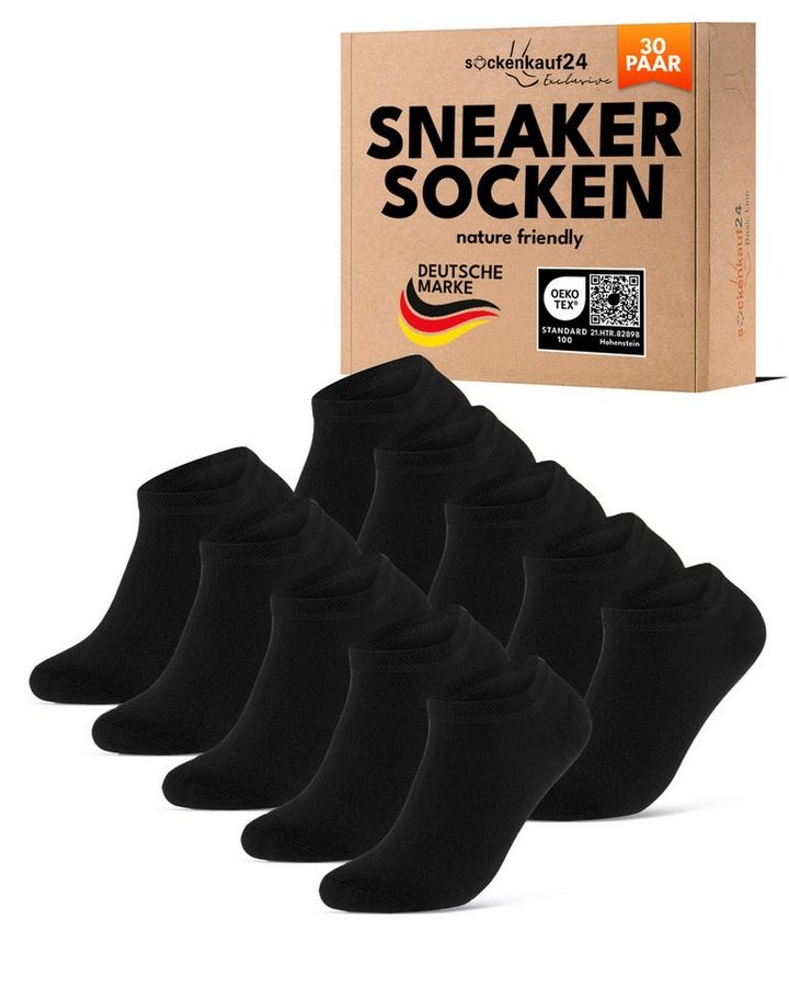 sockenkauf24 Sneakersocken Premium Sneaker Socken Herren & Damen mit Komfortbund ohne Gummidruck (30-Paar) atmungsaktive gekämmte Baumwolle, ohne Naht, Exclusive Line von sockenkauf24