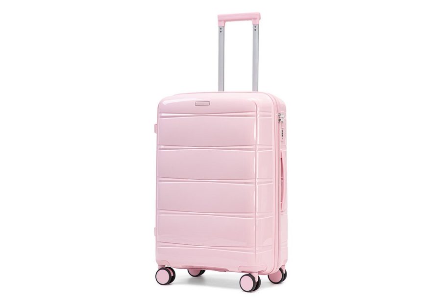 i@home Kofferset 24 Zoll PP-Koffer mit Haken & Seitengriff, 360° Laufrollen, Rosa, 4 Rollen, (1 tlg., 1 Aufgabegepäck), Eisen-Teleskopgriff, Reisekoffer für mittlere Reisen zum Einchecken von i@home