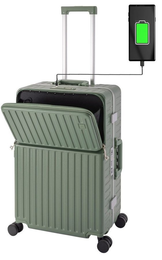 Travelhouse Hartschalen-Trolley Roma, 4 Rollen, mit USB und Getränkehalter Aluminium-Rahmen & Polycarbonat Hartschale von Travelhouse
