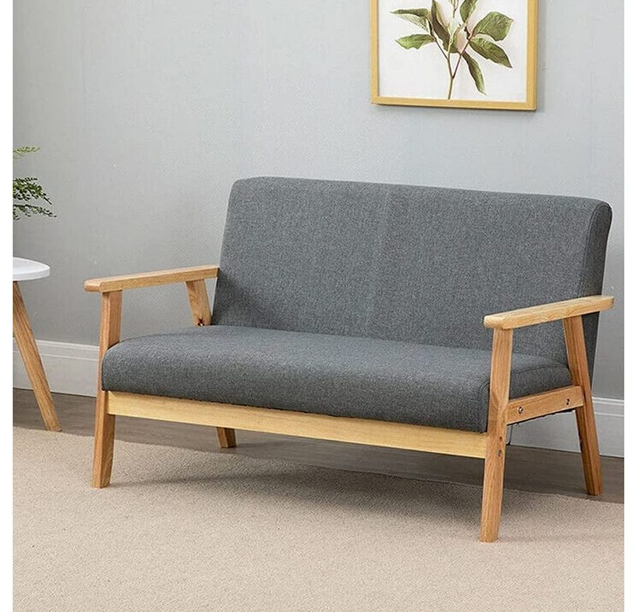 Dripex 2-Sitzer Stoffsofa Couch mit Holz Armlehnen Loungesofa, Leinenstoff von Dripex