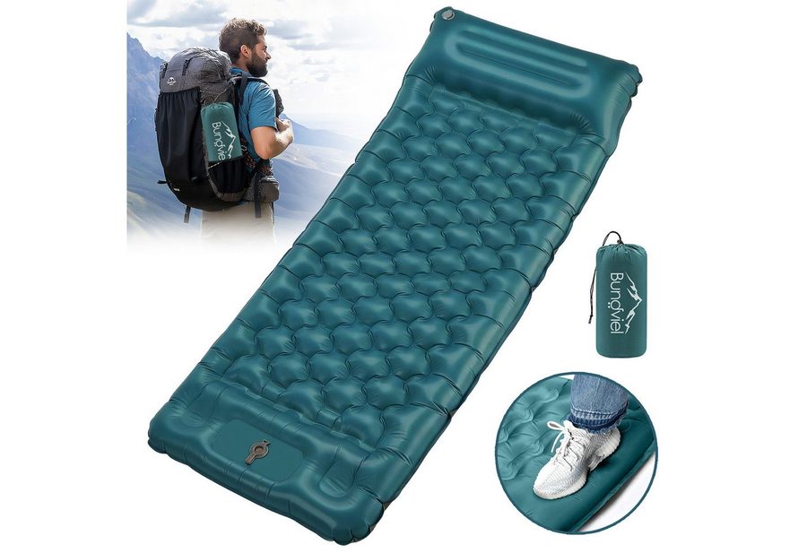 Bundviel Isomatte Camping Selbstaufblasend 12cm Dicke Luftmatratze Utraleicht mit Fußp, Ultraleicht 196x70x12cm / 196x83x12cm von Bundviel