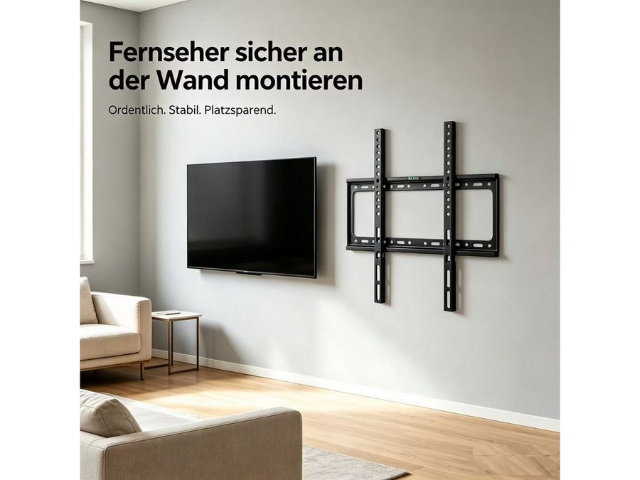 wohnTRAUM24 TV-Wandhalterung Feste TV-Wandhalterung 26–65 Zoll bis 50 kg – flach, (bis 65 Zoll, flaches Design, integrierte Wasserwaage, robuste Stahlkonstruktion) von wohnTRAUM24
