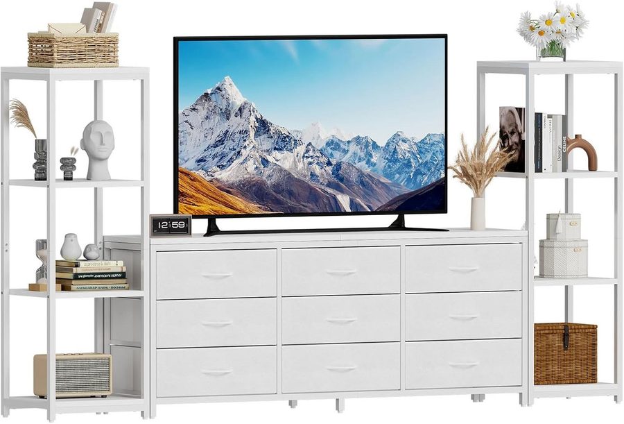 GarveeMore TV-Bank für 75 Zoll Fernseher mit 9 Schubladen & 2 Regalen von GarveeMore