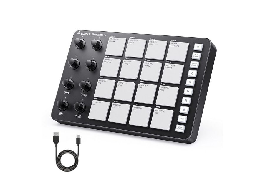 Donner Mischpult MIDI Pad DJ Controller Beat Maker USB MIDI Drum Machine STARRYPAD PRO, RGB-Pads, USB-MIDI von Donner