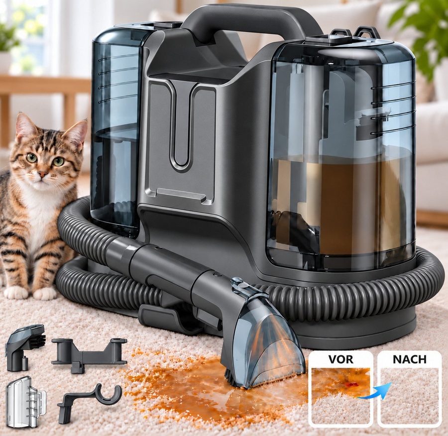 Luckice Teppichreinigungsgerät Polsterreiniger Gerät, Bodenschrubber, Nasssauger, Reinigungsmaschine, Geeignet für Sofas,Teppiche, 450W,11000Pa,1.8L von Luckice