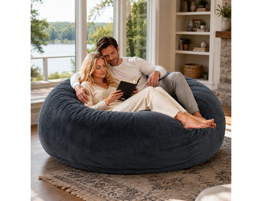 VUZINIC Sitzsack 6ft mit Füllung, für Groß & Klein, weich (1 St), maschinenwaschbarer Bezug, Dunkelgrau von VUZINIC