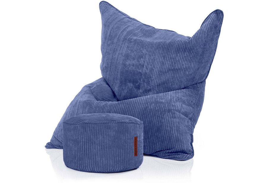 Green Bean Sitzsack XXL Sitzsack Square Cord + Hocker (Sitzsack + Hocker im Set - XXL Riesensitzsac mit passendem Fußhocker), Bean Bag Bodenkissen Liegekissen Sitzkissen Indoor Drinnen Waschbar von Green Bean