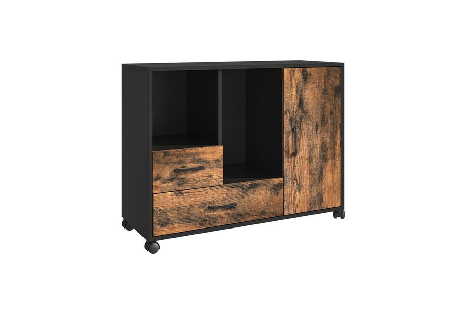 relaxdays Rollcontainer 2 Schubladen & 4 Fächer, (1 St), Industrial-Schwarz von RELAXDAYS