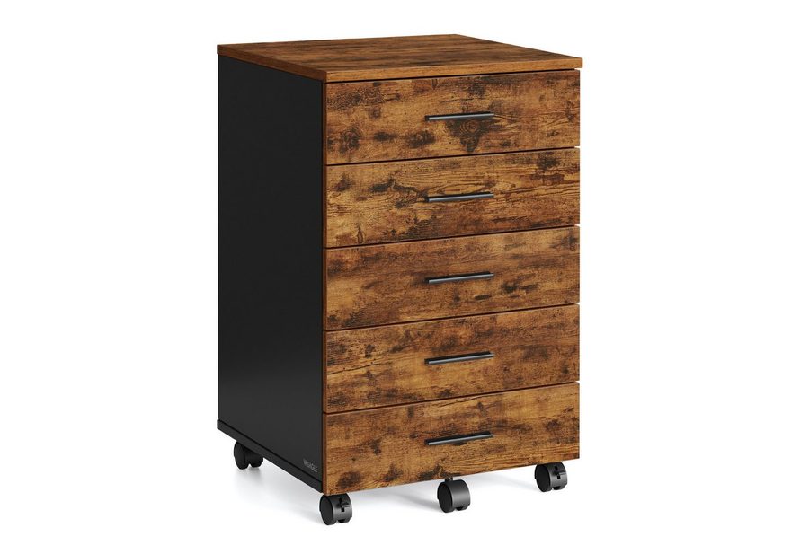 VASAGLE Rollcontainer mobiler Aktenschrank, Schubladenschrank, für Büro, Homeoffice, mit schraubenlosen Gleitschienen, Druckerständer von VASAGLE